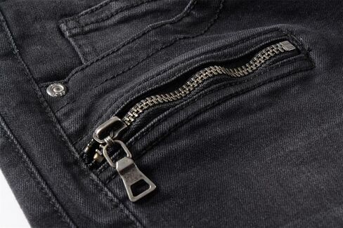 ZLZ Black Biker Jeans for Men Slim Fit, Men's Comfy Stretch Ripped Distressed Biker Jeans Pants Rock, Designer Jeans, Size 36 in Saudi Arabia