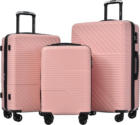 Merax Luggage Set 3-Piece Hardside Expandable Suitcase with TSA Lock Spinner Wheels, Lightweight, Pink, 20/24/28 in Saudi Arabia