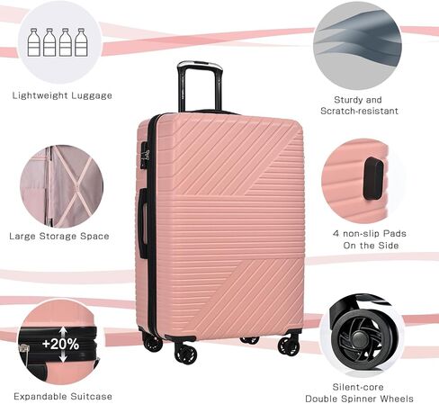 Merax Luggage Set 3-Piece Hardside Expandable Suitcase with TSA Lock Spinner Wheels, Lightweight, Pink, 20/24/28 in Saudi Arabia