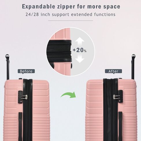 Merax Luggage Set 3-Piece Hardside Expandable Suitcase with TSA Lock Spinner Wheels, Lightweight, Pink, 20/24/28 in Saudi Arabia