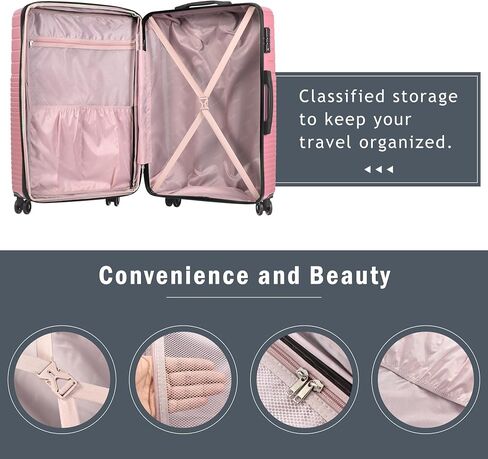 Merax Luggage Set 3-Piece Hardside Expandable Suitcase with TSA Lock Spinner Wheels, Lightweight, Pink, 20/24/28 in Saudi Arabia