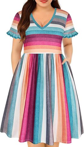 RITERA Plus Size Dresses for Curvy Women Summer Spring Womens Dress V Neck Short Sleeve Casual Dress with Pockets XL-5XL in Saudi Arabia