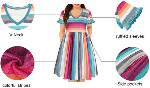 RITERA Plus Size Dresses for Curvy Women Summer Spring Womens Dress V Neck Short Sleeve Casual Dress with Pockets XL-5XL in Saudi Arabia