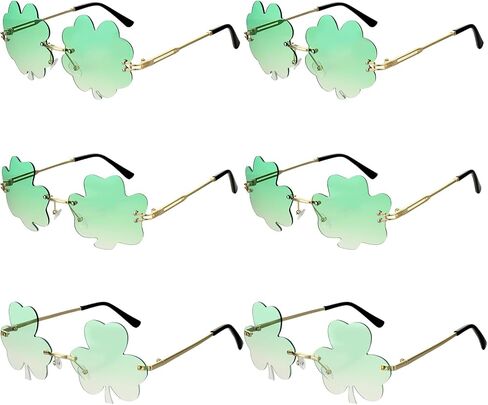 Saysurey 6 Pairs St. Patrick's Day Irish Shamrock Sunglasses Gradient Green Glasses Metal Frame Four Leaf Clover Glasses Leprechaun Costume for Women Men St Patricks Day Accessories, 3 Styles in Saudi Arabia