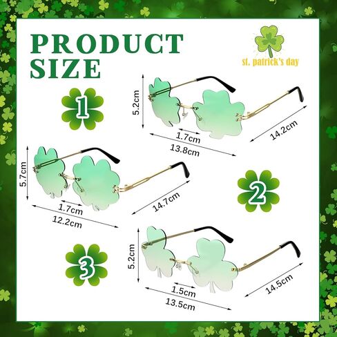Saysurey 6 Pairs St. Patrick's Day Irish Shamrock Sunglasses Gradient Green Glasses Metal Frame Four Leaf Clover Glasses Leprechaun Costume for Women Men St Patricks Day Accessories, 3 Styles in Saudi Arabia