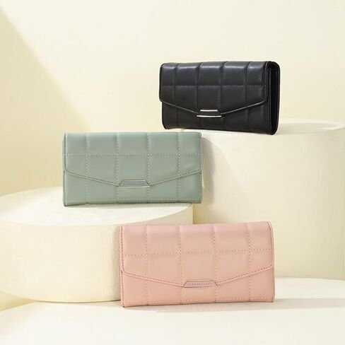 محفظة نسائية مبطنة من Sunwel Fashion مصنوعة من الجلد النباتي وحامل بطاقات ثنائية الطي ومحفظة نسائية ذات سعة كبيرة وسحاب للعملات المعدنية (كريمي) in Kuwait