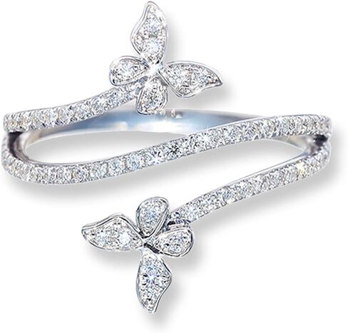 Butterfly Ring for Women Silver Double Butterfly rings Engagement Ring Butterfly Diamond Ring for Teen Girls Jewelry in Saudi Arabia