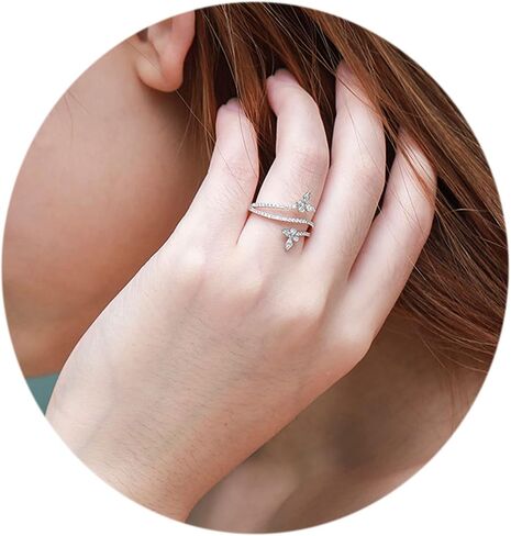 Butterfly Ring for Women Silver Double Butterfly rings Engagement Ring Butterfly Diamond Ring for Teen Girls Jewelry in Saudi Arabia