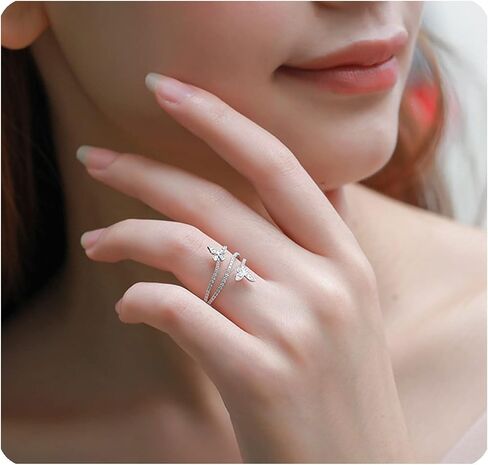 Butterfly Ring for Women Silver Double Butterfly rings Engagement Ring Butterfly Diamond Ring for Teen Girls Jewelry in Saudi Arabia
