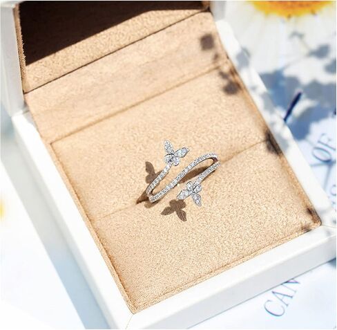 Butterfly Ring for Women Silver Double Butterfly rings Engagement Ring Butterfly Diamond Ring for Teen Girls Jewelry in Saudi Arabia