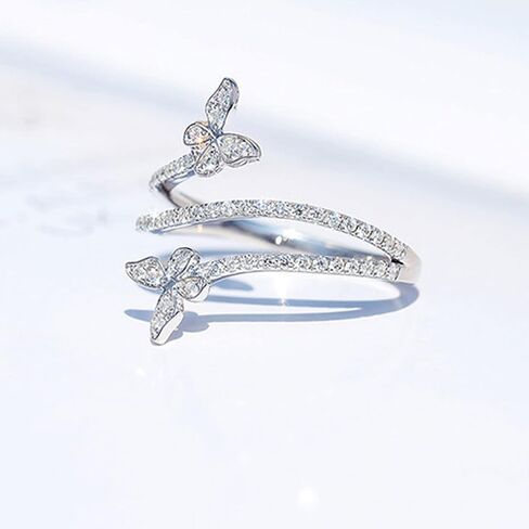 Butterfly Ring for Women Silver Double Butterfly rings Engagement Ring Butterfly Diamond Ring for Teen Girls Jewelry in Saudi Arabia