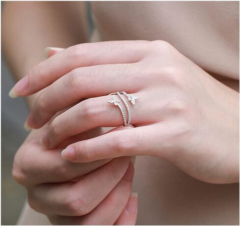 Butterfly Ring for Women Silver Double Butterfly rings Engagement Ring Butterfly Diamond Ring for Teen Girls Jewelry in Saudi Arabia