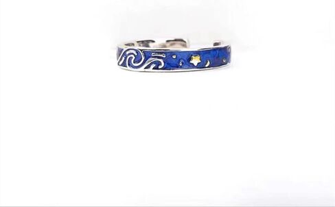 2 قطع فان جوخ السماء المرصعة بالنجوم القمر نجمة حلقة خمر نمط فريد الأزرق فتح الفرقة حلقة خمر الفضة قابل للتعديل للنساء فتاة مراهقات خواتم الهدايا in Kuwait