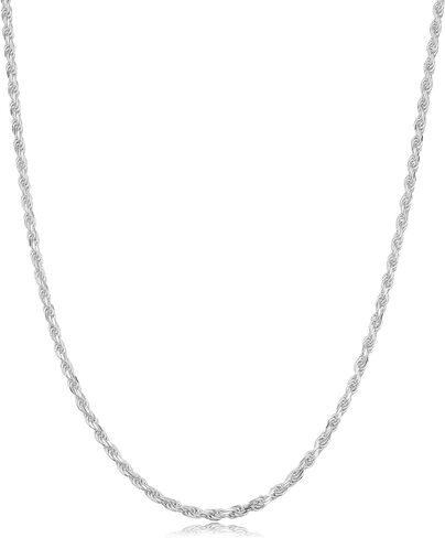 ARGENTO REALE Sterling Silver Diamond Cut Rope Chain Necklace, 1.5MM - 3.5MM Braided Rope Chain Neclace, 925 Sterling Silver Necklace in Kuwait