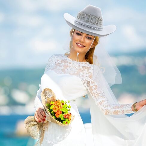 Fibye Bridal Cowgirl Hat White, White, One size in Saudi Arabia