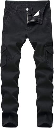 بنطال جينز LONGBIDA للرجال بقصة ضيقة وجيوب متعددة من قماش الدنيم المطاطي in Kuwait