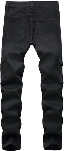 بنطال جينز LONGBIDA للرجال بقصة ضيقة وجيوب متعددة من قماش الدنيم المطاطي in Kuwait