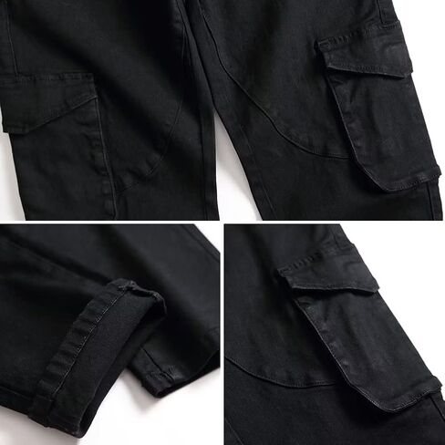 بنطال جينز LONGBIDA للرجال بقصة ضيقة وجيوب متعددة من قماش الدنيم المطاطي in Kuwait