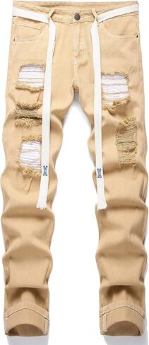 Men's Ripped Jeans,Men's Slim Fitting Straight Leg Jeans Handsome Jeans Fashion Trend Street Style Jeans in Saudi Arabia