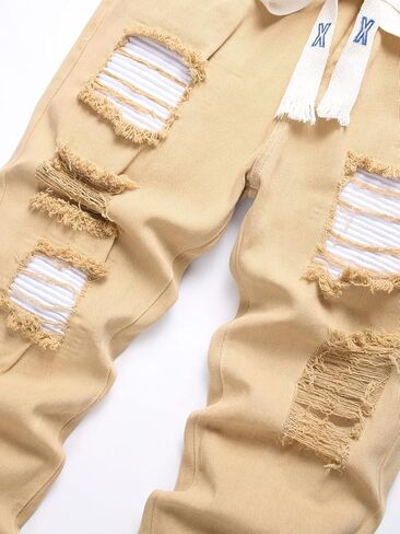 Men's Ripped Jeans,Men's Slim Fitting Straight Leg Jeans Handsome Jeans Fashion Trend Street Style Jeans in Saudi Arabia