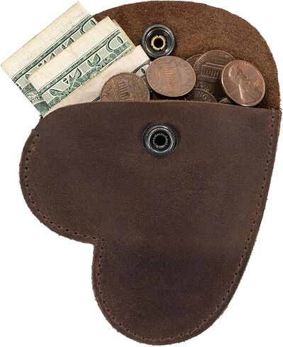 Heather's, Heart Shape Coin Purse Handmade from Full Grain Leather (Bourbon Brown) in Kuwait