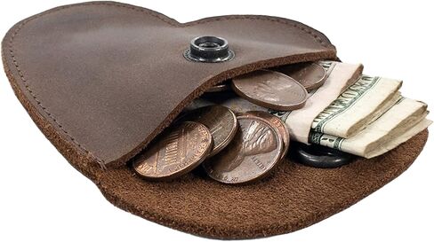 Heather's, Heart Shape Coin Purse Handmade from Full Grain Leather (Bourbon Brown) in Kuwait