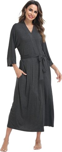Womens Soft Knit Bathrobes Long Kimono Robes Lightweight Sleepwear with Pockets Ladies Loungewear Housecoat in Saudi Arabia