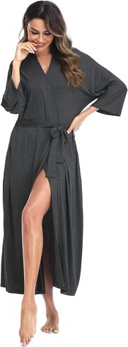 Womens Soft Knit Bathrobes Long Kimono Robes Lightweight Sleepwear with Pockets Ladies Loungewear Housecoat in Saudi Arabia