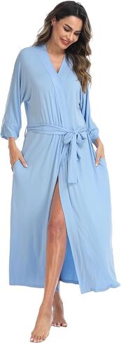 أردية حمام نسائية ناعمة متماسكة طويلة كيمونو ملابس نوم خفيفة الوزن مع جيوب ملابس منزلية للسيدات in Kuwait