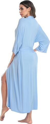 أردية حمام نسائية ناعمة متماسكة طويلة كيمونو ملابس نوم خفيفة الوزن مع جيوب ملابس منزلية للسيدات in Kuwait