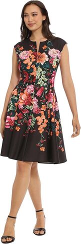 London Times Women's Feminine Floral Split Neck Flattering Fit and Flare Career Guest of Chic Polished in Saudi Arabia