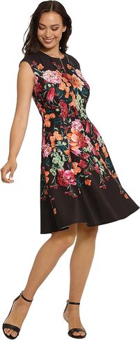 London Times Women's Feminine Floral Split Neck Flattering Fit and Flare Career Guest of Chic Polished in Saudi Arabia