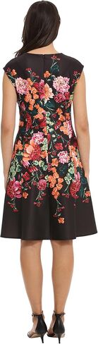 London Times Women's Feminine Floral Split Neck Flattering Fit and Flare Career Guest of Chic Polished in Saudi Arabia