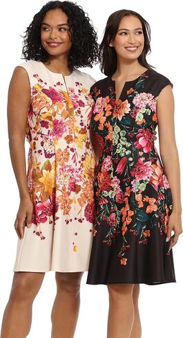 London Times Women's Feminine Floral Split Neck Flattering Fit and Flare Career Guest of Chic Polished in Saudi Arabia