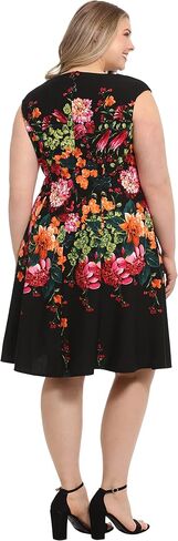 London Times Women's Feminine Floral Split Neck Flattering Fit and Flare Career Guest of Chic Polished in Saudi Arabia