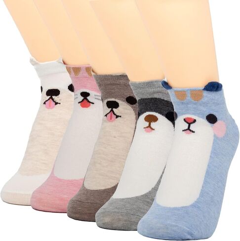 جوارب نسائية لطيفة على شكل حيوانات من Sevening - 5 أزواج من الجوارب المضحكة للكلاب والقطط، جوارب فنية للرسم، هدايا لمحبي الكلاب للنساء in Kuwait