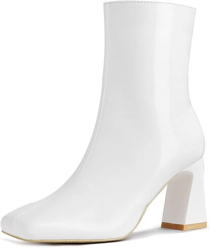 أحذية نسائية Go Go موضة بمقدمة مربعة أحذية منتصف الساق موضة أحذية بكعب عالي مكتنزة مثيرة من الجلد اللامع PU in Kuwait