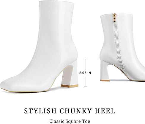 أحذية نسائية Go Go موضة بمقدمة مربعة أحذية منتصف الساق موضة أحذية بكعب عالي مكتنزة مثيرة من الجلد اللامع PU in Kuwait