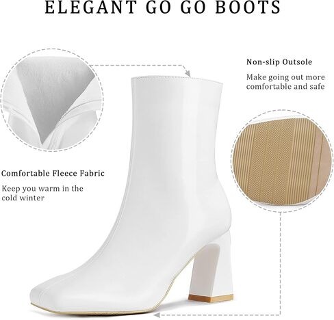 أحذية نسائية Go Go موضة بمقدمة مربعة أحذية منتصف الساق موضة أحذية بكعب عالي مكتنزة مثيرة من الجلد اللامع PU in Kuwait