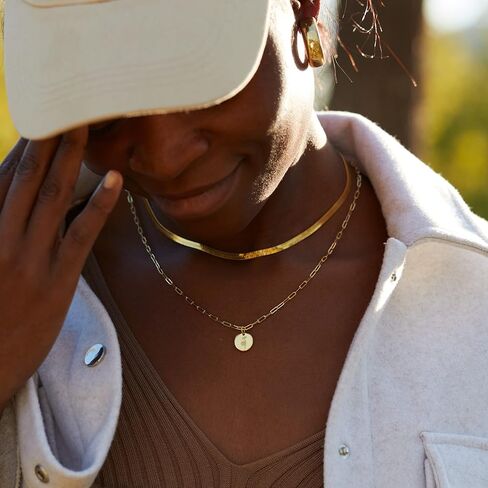 Gold Layered Necklaces for Women, Birth Flower Necklace, 18K Gold Plated layering Herringbone Snake Paperclip Chain Coin Choker Pendant Jewelry Gifts for Women, Dainty Gold Necklace Set in Saudi Arabia