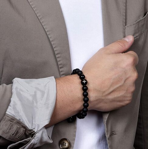أساور سبارتان للرجال 8 ملم مطرزة بخرز هيرماتين متعدد الأوجه | يناسب معصم من 7 إلى 8 بوصات | إكسسوارات أزياء رجالية سوار in Kuwait