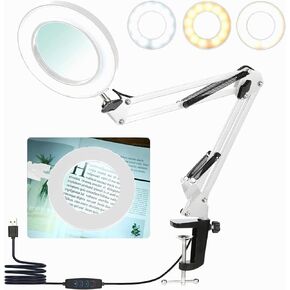 10X LED Magnifying Glass with Light, 3 Adjustable Colour Modes/10 Brightness Levels Magnifier Lamp 4.13" Diameter Glass USB Magnifying Lamp with Adjustable Swivel Arm for Reading/Office/Workbench