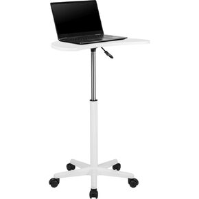 Flash Furniture Eve Sit to Stand Mobile Laptop Desk/Speaker's Lectern with Wheels, Modern Height-Adjustable Portable Standing Computer Desk, Black