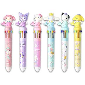 6Pcs of 0.5mm Multicolor Ballpoint Pens, Ten Colors in One Retractable Cartoon Cute Ballpoint Pen, Suitable for Office Back to School Supplies Students and Children Gift