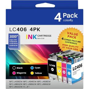 LC406 Ink Cartridges Replacement for Brother LC406 LC 406 Ink Cartridges Compatible for Brother MFC-J4335DW MFC-J4345DW MFC-J4535DW MFC-J5855DW MFC-J6555DW MFC-J6955DW MFC-J5955DW Printer 4 Combo Pack