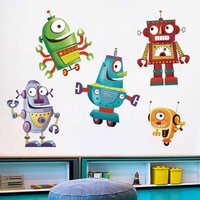 Cartoon Robot Wall Stickers DIY Removable Vinyl Wall Decals Art Decor for Kids Boys Nursery Bedroom Playroom