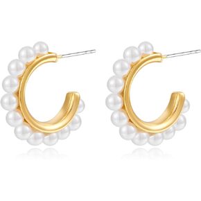 Pearl Hoop Earrings for Women Small Pearl Huggies Hoop Earrings for Women Fashion Jewelry