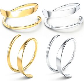 2 Pairs Double Spiral Hoop Twist Earrings - 1 Pair 925 Sterling Silver with Gold Plated+1 Pair 999 Sterling Silver, Helix Spiral Piercing Earrings, Faux Double Hoop Earrings for Women