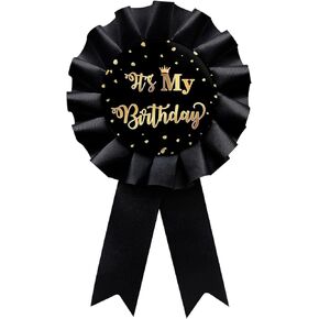 It's My Birthday Tinplate Badge Pin, Boys and Girls Happy Birthday Award Ribbon Children Adults Party Decorations Sign Black