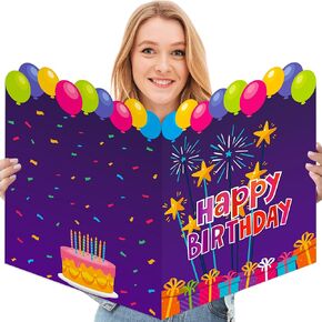 كتاب الضيوف العملاق لبطاقة عيد ميلاد جامبو، بطاقات تهنئة كبيرة لعيد الميلاد مقاس 14 × 22 بوصة لمستلزمات أعياد ميلاد البنات والأولاد، باستثناء المغلف (أبيض)